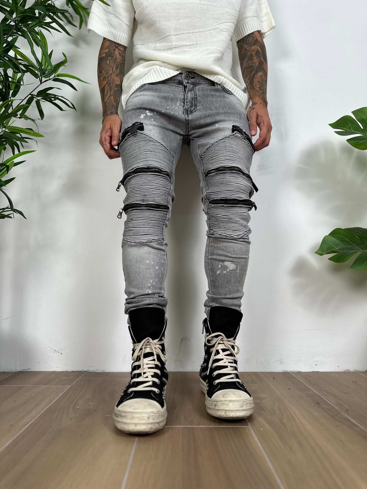 Biker grey multi-zip